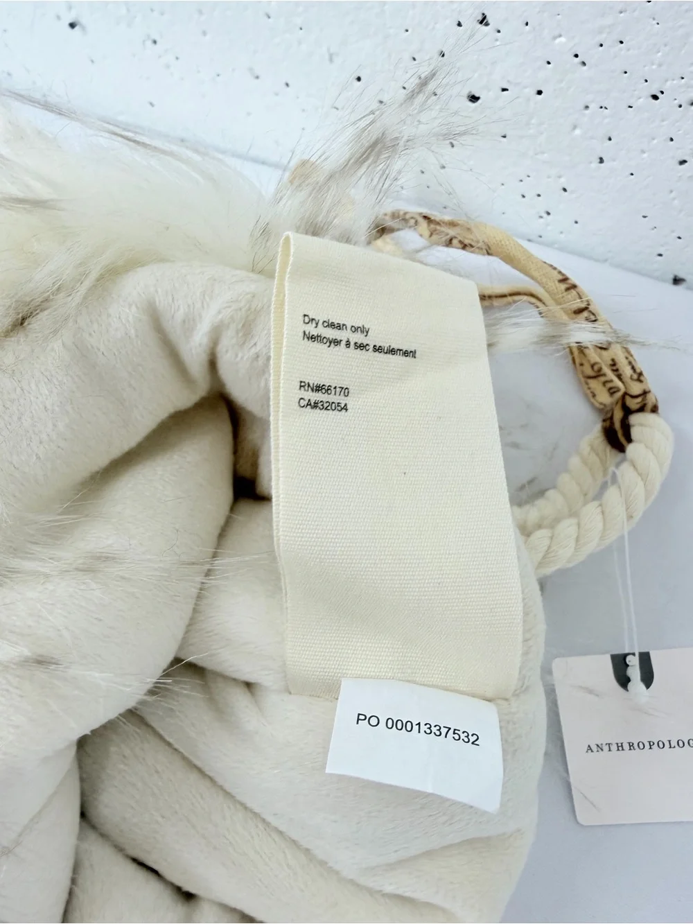 Anthropologie North Pole Off White Faux Fur Stocking NEW